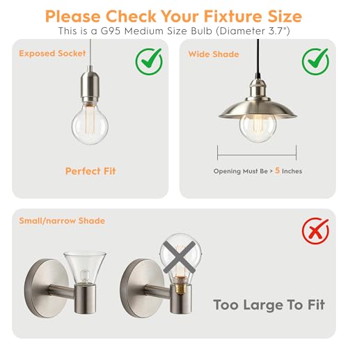 Dimmable Edison Bulb E26 Vintage Round LED Light LowLumen Clear G95