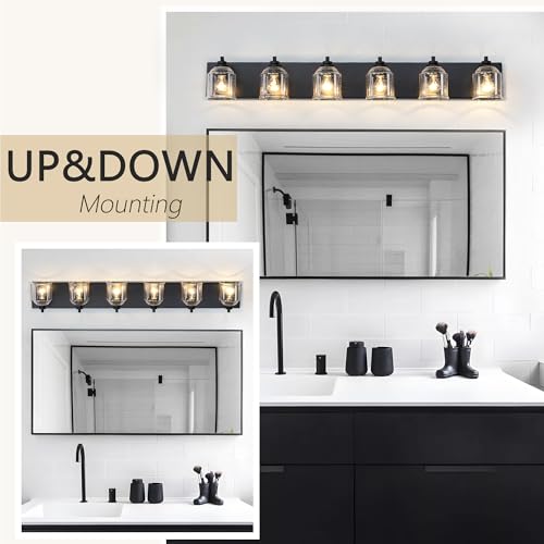 6 Light Bathroom Vanity Lights Large 48in with Bubble Glass Shades