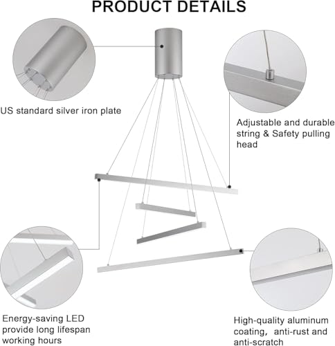 Modern 4 Light Dimmable LED Linear Chandelier Pendant Light