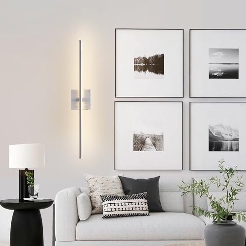 28.3 Inch Wall Sconces Battery Operated for Living Room Nickel (2 Count)