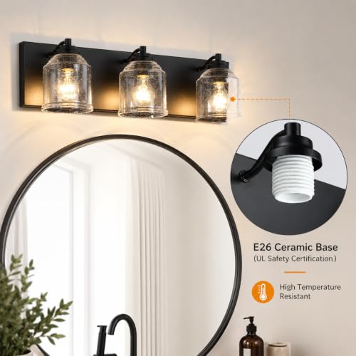 23" 3 Light Farmhouse Bathroom Vanity Light with Bubble Glass