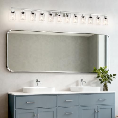 Brushed Nickel Bathroom Vanity Light Over Mirror 12 Light 78in