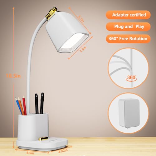 LED Desk Lamp with USB Charging Port Touch Control 3 Color Modes