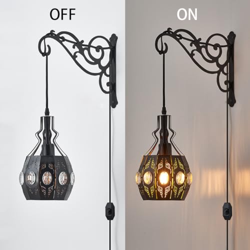 2PK Crystal Plug in Wall Sconce Hanging Lamp Shelf Dimmable Wall Sconces Adjustable Wall Lights with Wall Sconces Wall Mount Plug in Lamps for Bedroom Living Room (2 Count)