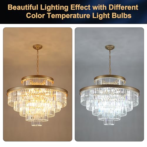 6 Tier Large Gold Crystal Chandeliers 35" Modern Luxury Foyer Chandeliers