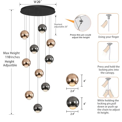 10 Light LED Staircase Chandelier Crystal Ceiling Lights Large Chandeliers for High Ceilings