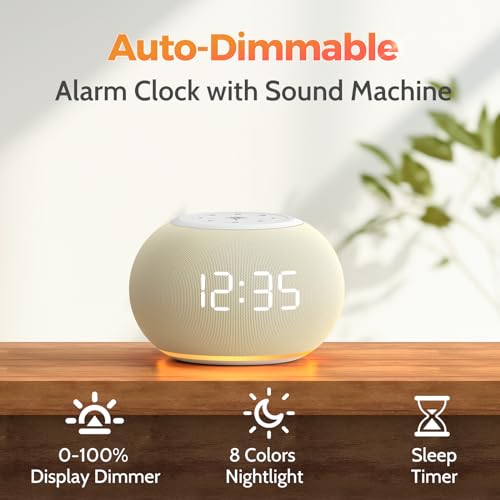 Auto Dimmable Sound Machine Alarm Clock with Night Light for Girls
