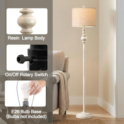 64.25" Farmhouse Floor Lamp for Living Room Bedroom (Rustic White)