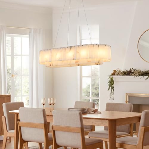 L40in Alabaster Rectangular Chandelier for Dining Room