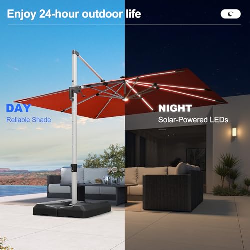 Cantilever Umbrella 9' X 12' Solar LED Light Patio