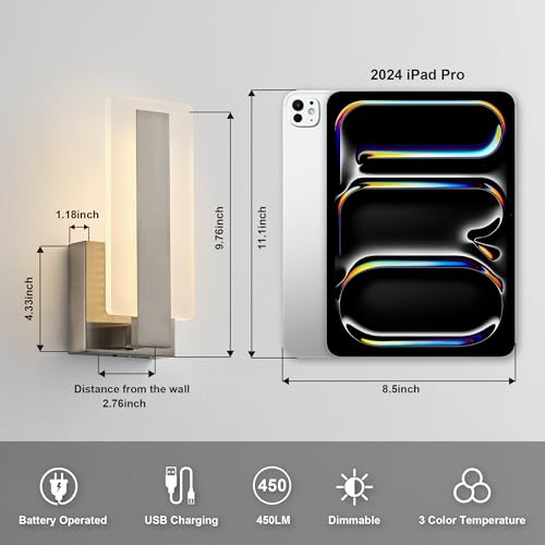 Peel and Stick Battery Operated Modern Wall Sconce Set of Two