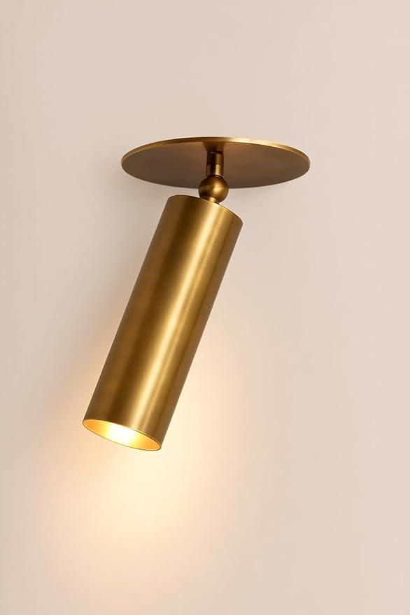 Adjustable Brass Ceiling Spotlight – Modern Rotatable Antique Finish LED Light Fixture for Indoor Accent & Track Lighting – Vintage Minimalist Ceiling Mount Light for Home, Office (Raw Brass)