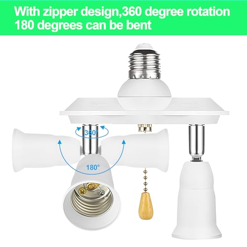 Dual Light Socket Adapter Splitter with Pull Chain
