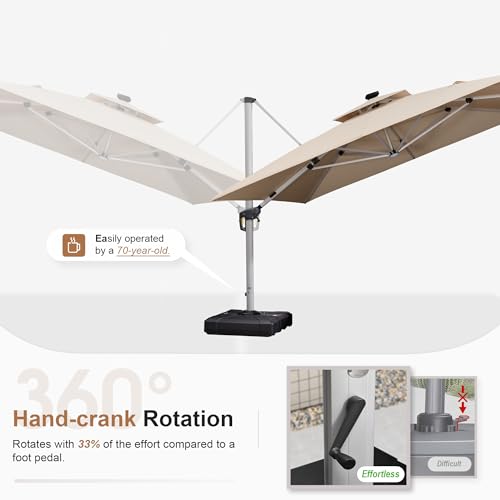 Patio Umbrella with Base 11'X11' Double Top LED Light