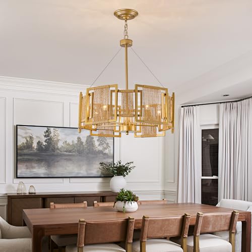 4 Light Boho Rattan Chandelier Light Fixture