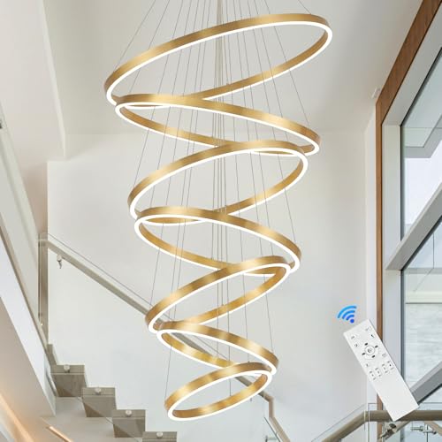 High Ceiling Brushed Gold Ring Chandeliers 7 (7 Count)