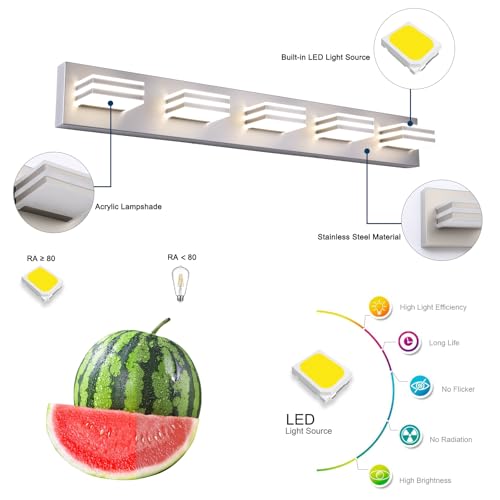 LED Wall Brushed Nickel Vanity Lights for Bathroom Light Fixtures 30W Adjust 3 Colors Modern Bath Lighing Over Mirror LED Vanity Light