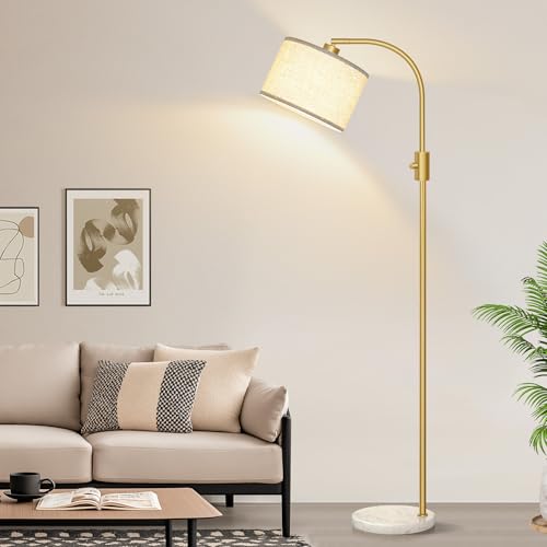 Upgraded Modern Arc Dimmable Tall Standing Floor Lamp with Marble Base & Linen Shade