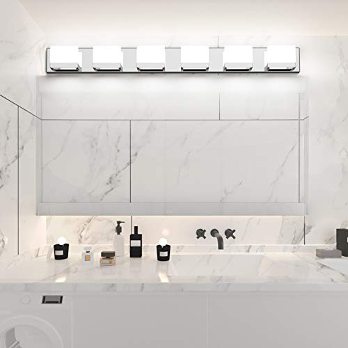 Modern 6 Lights LED Vanity Light for Bathroom Up and Down Chrome Bathroom Wall Light Fixtures Over Mirror