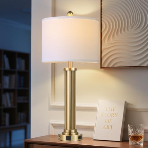 28" Tall Modern Table Lamps Set of 2 with USB C+A Ports and AC Outlet (2 Count)