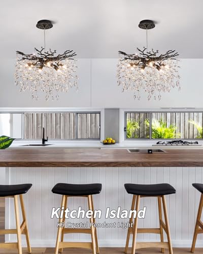 Modern Tree Branch Crystal Chandelier Luxury Black Crystal Pendant Lighting 18" Contemporary 6
