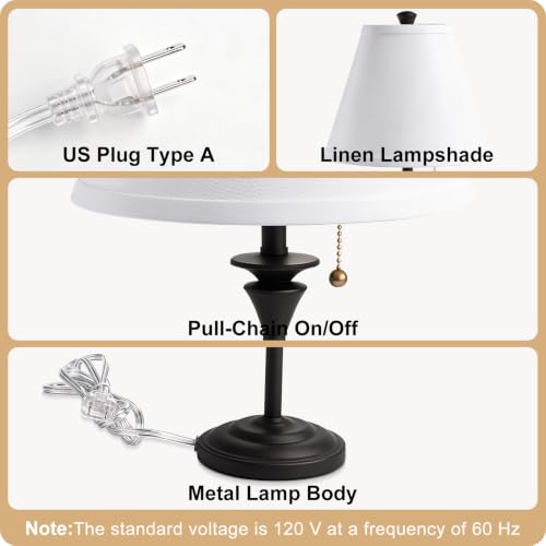 Metal Table Lamp for Bedroom (White Shade & Black Base)