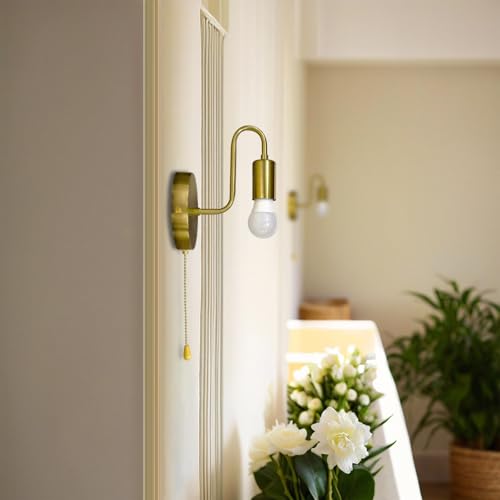 Hardwired Pull Chain Wall Sconce Gold 1