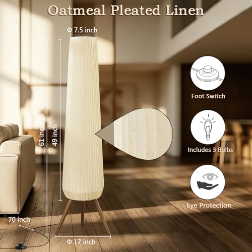 61'' Oatmeal Linen Pleated Floor Lamp
