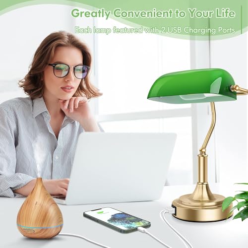 Bankers Lamp with 2 USB Ports