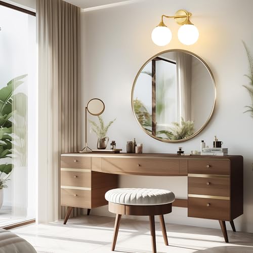 Brushed Gold Bathroom Light Fixtures Over Mirror Vanity 2