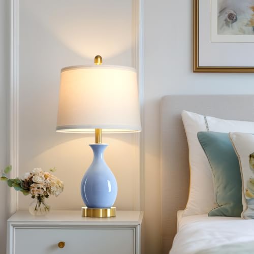 24″ Light Blue Ceramic Table Lamps Set of 2 (2 Count)