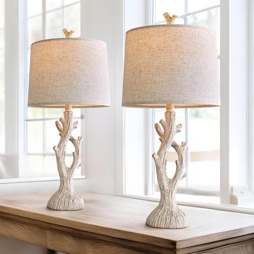 Farmhouse Table Lamps Set of 2 for Living Room Bedroom Bedside Tree Lamp Nightstand End Table 25" Lamps Vintage Natural Style (2 Count)