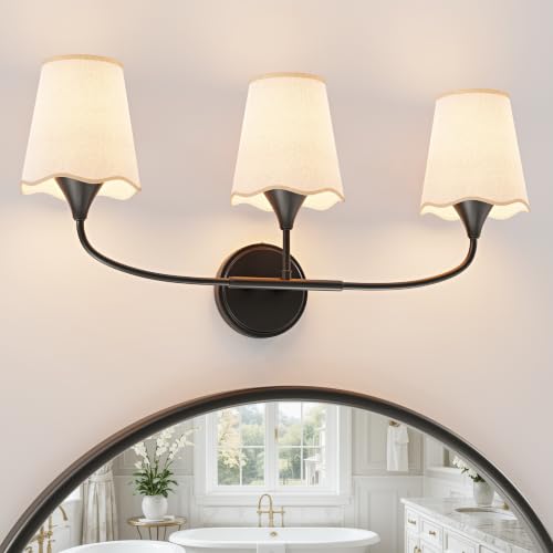 Black Bathroom Light Fixtures Over Mirror (Black / 3 Light)