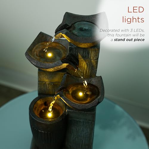 TZL414 14" 4 Tier Squared Bowls Fountain with LED Lights