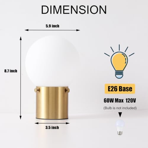 Gold Table Lamp for Nightstand with Frosted Glass Globe Lamp Shade