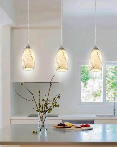 Mini Pendant Lights Kitchen Island Light Brown Glass Lamp Shade Hand Blown Glass Pendant Light with Brush Nickel Finish Adjustable Cord for Kitchen Over Sink
