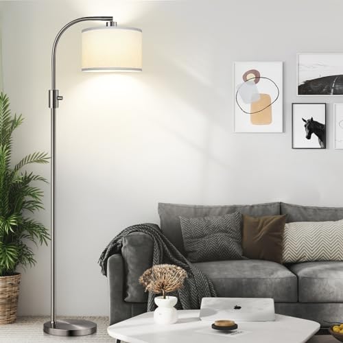 Upgraded Modern Arc Dimmable Tall Standing Floor Lamp with Linen Shade