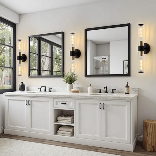Hardwired Black Gold Vanity Light Threaded Glass Wall Sconce