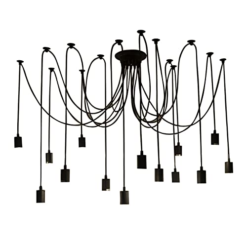 Vintage Edison Multiple Ajustable DIY Ceiling Spider Lamp Light Pendant Lighting Chandelier Modern Chic Industrial Dining with Romote Control