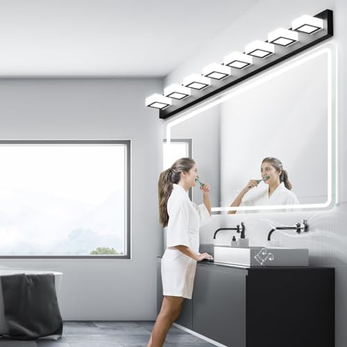 52inch Black Vanity Lights Fixtures 8 Lights LED Modern LED Acrylic Matte Black Vanity Lights Modern Black Bathroom Wall Lighting Over Mirror