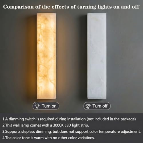 Alabaster Wall Sconce 17.7” Natural Marble Wall Lighting Fixture for Home Decor (2 Count)