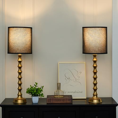 30.5" Gold Buffet Lamps Set of 2 with Black Shade (2 Count)