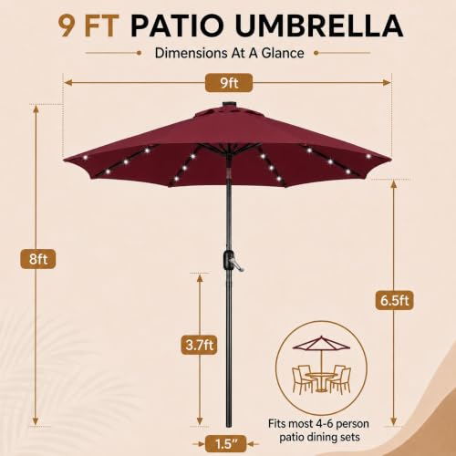 9FT Solar Patio Umbrella w