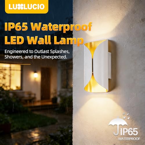 White & Gold Up & Down Indoor Outdoor LED Wall Sconce (White and Gold / 1 pack)