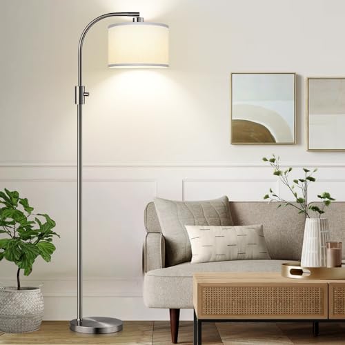 Upgraded Modern Arc Dimmable Tall Standing Floor Lamp with Linen Shade
