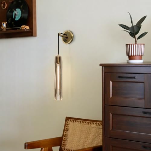 Lighting 15” Crystal Wall Sconce Light Indoor Amber Wall Sconce Modern Luxury Wall Sconces Gold Long Wall Lights for Living Room Bedroom Mid Century Wall Lamp