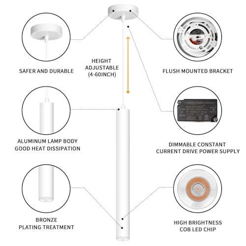 Modern Pendant Lights 4000K White LED Dimmable Pendant Light Fixtures Pendant Lighting for Kitchen Island (3 Count)