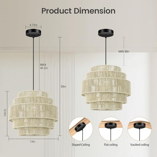 Boho Rattan Chandelier Light