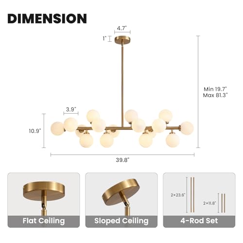 Mid Century Modern Gold Chandelier Rectangle Pendant Fixtures Linear Sputnik Chandeliers for Kitchen Island Dining Room Over Table
