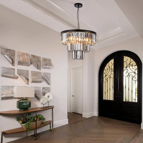 8 Light Black Crystal Chandelier 20'' Luxury Smoke Modern Dining Room Light Fixture 3